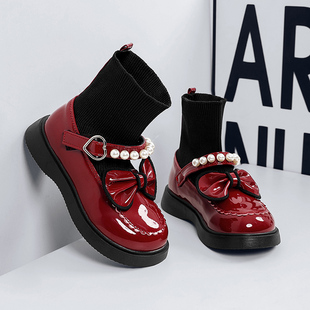 ABC IM儿童靴子女童公主鞋秋冬季款红色小皮鞋演出舞蹈乐福鞋二棉