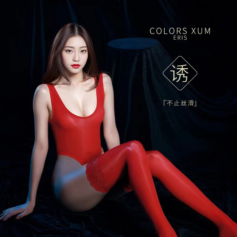 性感薄款紧身开档连体衣油亮弹力背心丝袜套装火辣诱惑睡衣