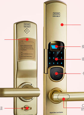 Keylock第吉尔指纹密码刷卡钥匙锌合金一字下压把手智能锁92A正品