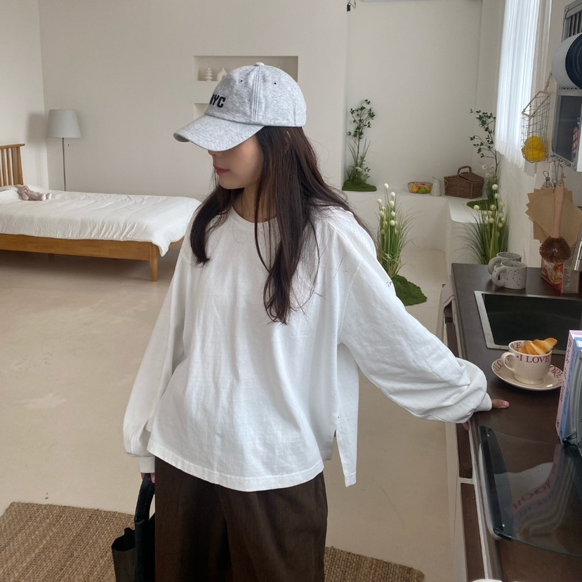 韩国宽松大版字母长袖棉T恤女装