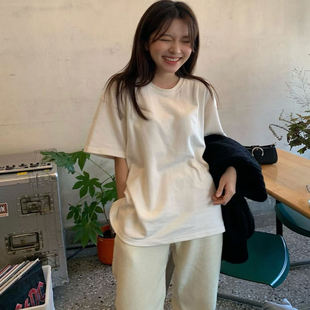 BRICk韩国东大门代购2025冬季宽松纯色加厚短袖T恤衫女打底衫