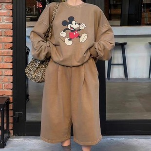 韩国代购水洗做旧米奇休闲运动服套装2025秋有调性的两件套情侣装