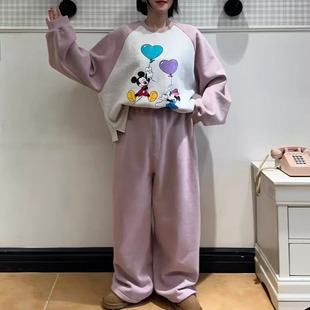 VOTUS韩国代购宽松抽绳中性风加绒休闲裤2025冬加大版松紧腰卫裤