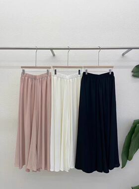 现货SERIN韩国东大门代购2024夏新款纯色高腰阔腿裤裙裤女甩脚