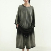 嘻哈街舞服做旧渐变色休闲运动套装 GLAMOUR韩国代购 2025夏情侣款