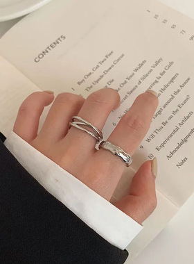 小众设计简约双层交叉套戒女ins潮网红时尚个性可调节食指戒指环