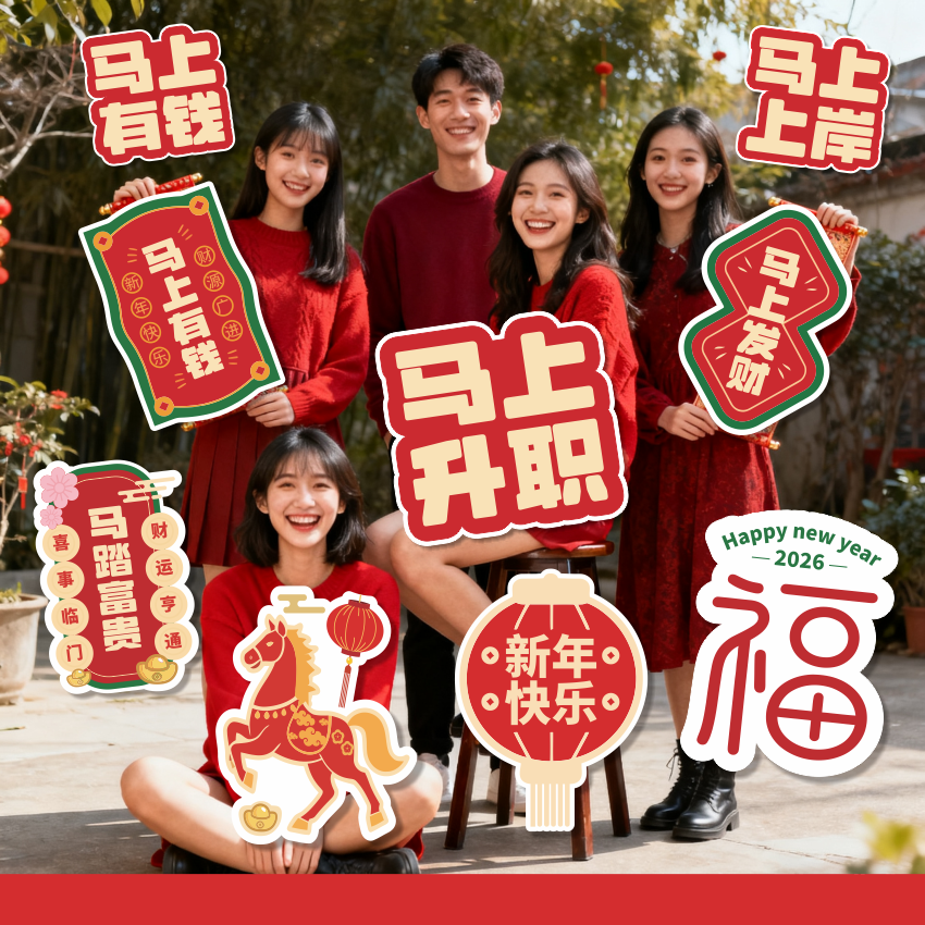 2026马年元旦手举牌定制银行公司新年启动开门红拍照手持KT板订制