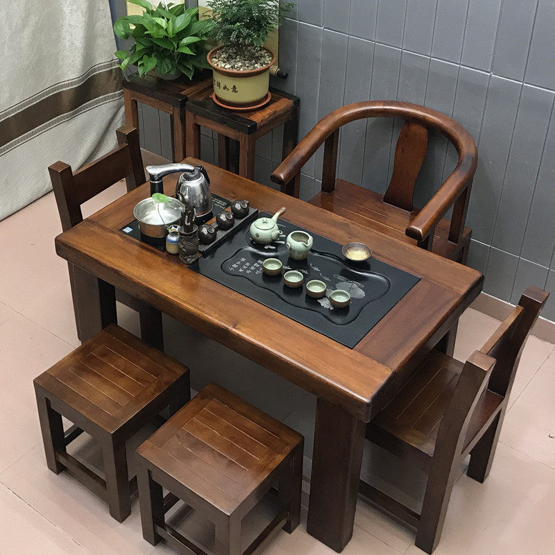 老海木茶几椅子组合中式家具纯实木功夫茶几办公室小客厅阳台茶几
