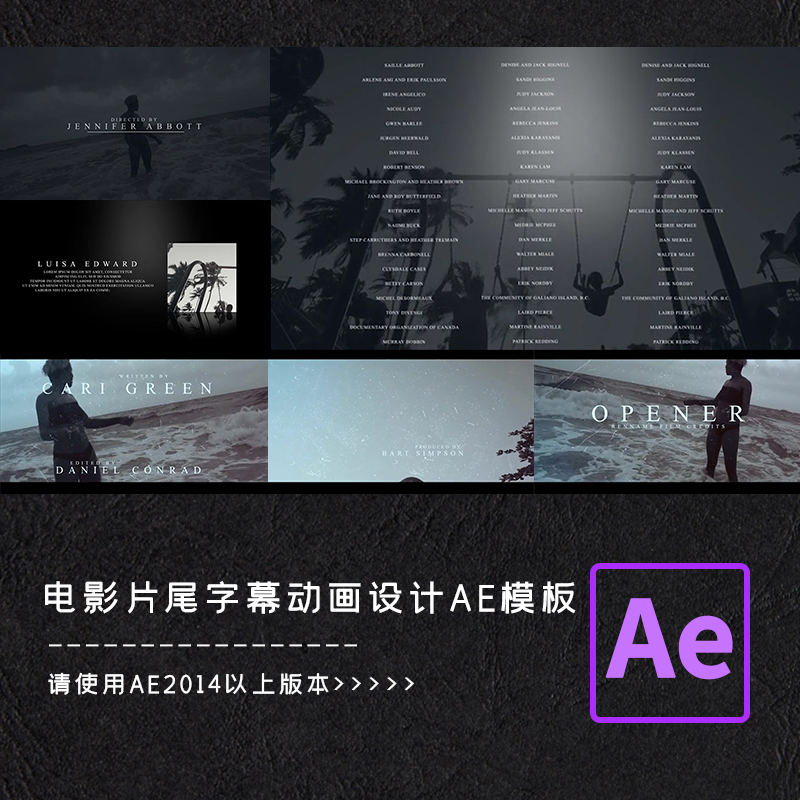 AE模板简约电影文本标题片头片尾演员表字幕排版动画设计