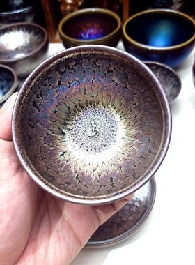 魏轩天外飞仙周远焦徐华建盏彩金浮雕油滴玉面花雕