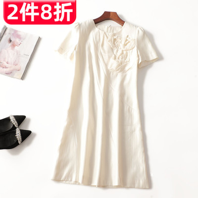 246647 夏醋酸纤维连衣裙 深圳女长款短袖套头清仓