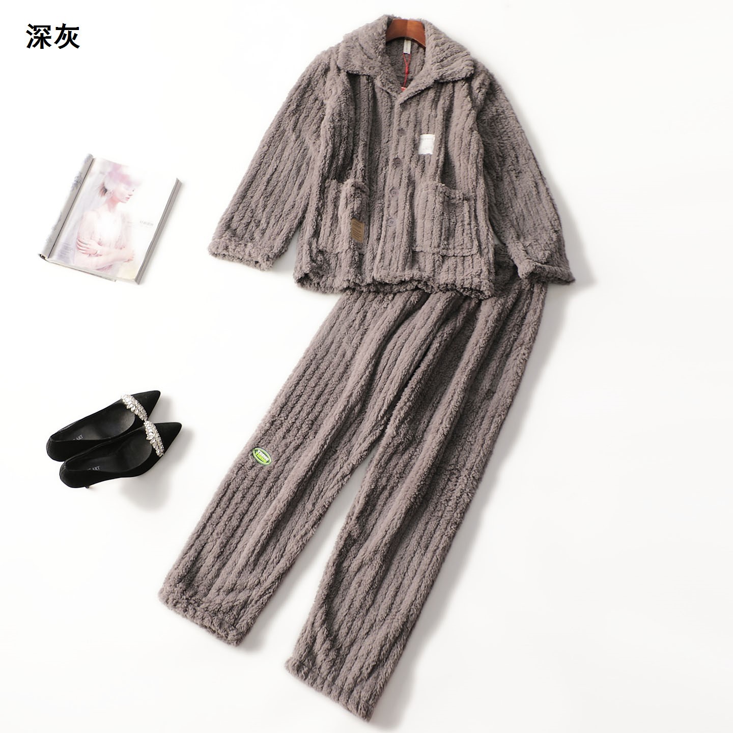 412789 冬长款单排扣长袖外套裤子套装