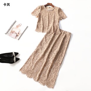 414081 夏上衣半身裙套装 女长款短袖套头.M.L.XL