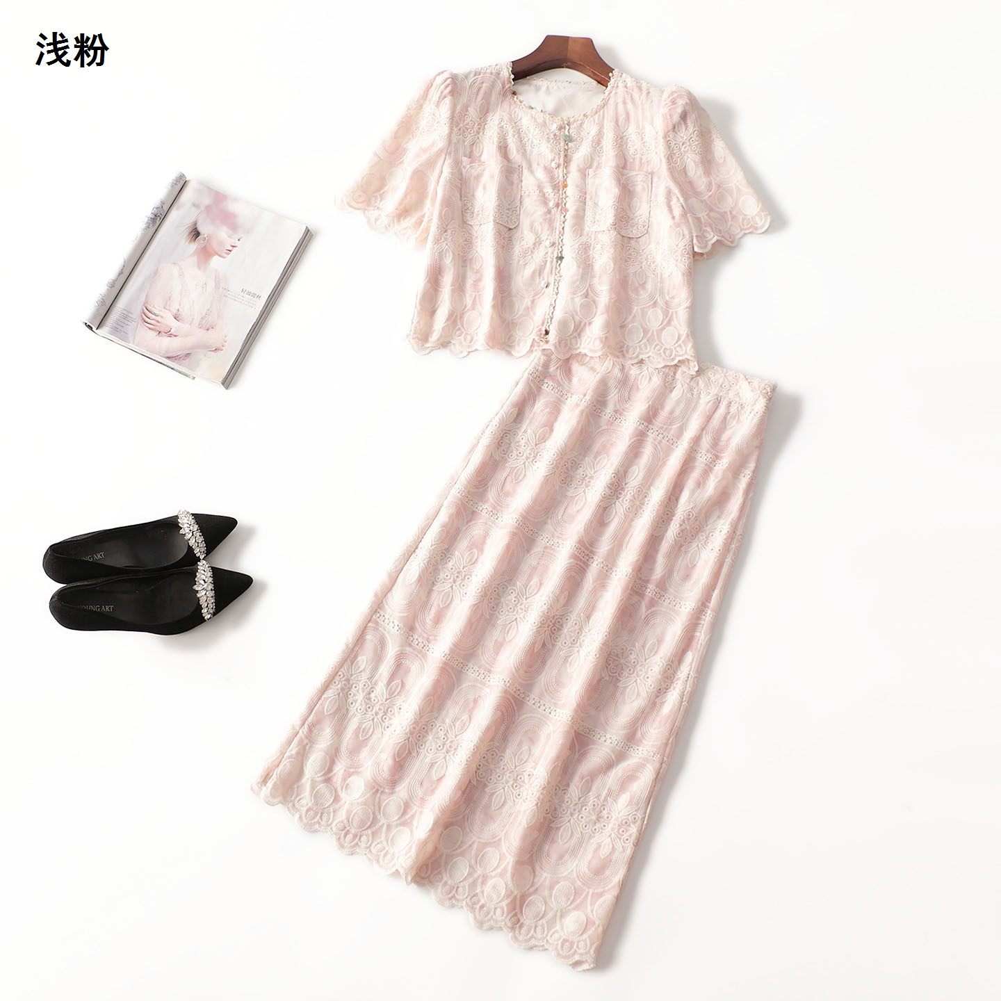 411627 夏中长款圆领短袖衬衣半身裙套装,女装/女士精品,时尚套装,淘宝优惠券,粉丝福利购,淘宝优惠卷