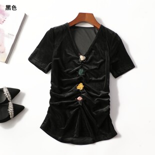 248221 春上衣 女中长款短袖套头