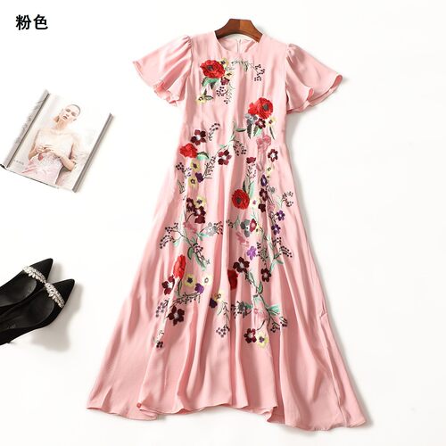 414290 夏连衣裙 深圳女加长款短袖套头.S.M.L.XL