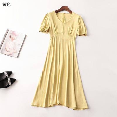 408500 夏连衣裙 深圳女加长款短袖V领现货