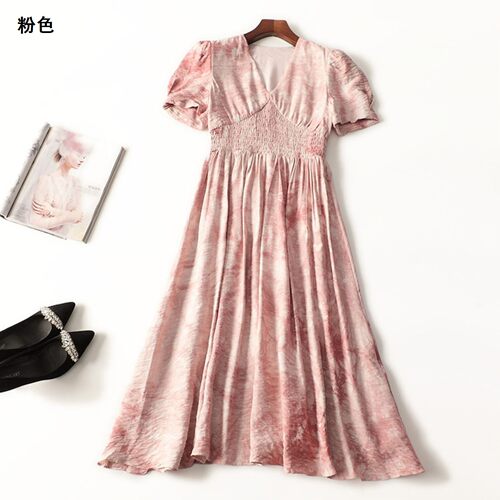 245552 夏连衣裙 深圳女加长款短袖V领.S.M.L