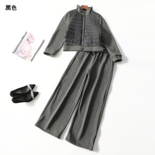 413178 冬长款拉链长袖羽绒服裤子套装