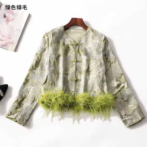 412809 秋外套 女中长款长袖单排扣.M.L
