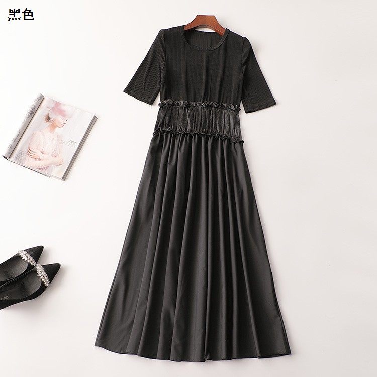 408883 夏加长款圆领五分袖连衣裙