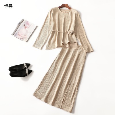 411999敲好看新款女装洋气25女人味法式气质长袖上衣半身裙套装