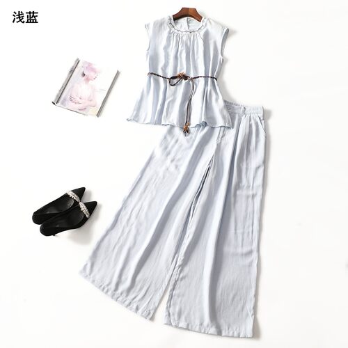 249600 夏上衣裤子套装 女长款无袖套头.M.L.XL