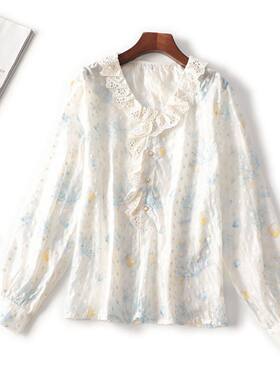 411387 秋天丝衬衫 女中长款长袖V领现货