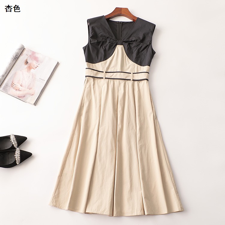 243646超值南油原创轻奢高档设计师款夏加长款V领无袖连衣裙