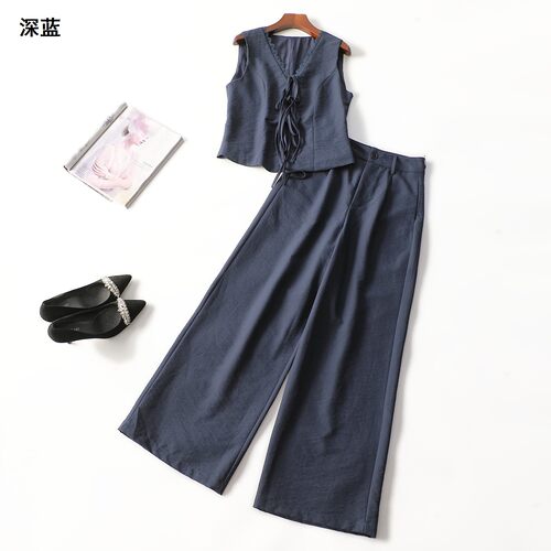 249418 春马夹裤子套装 女长款无袖系带.M.L.XL.2XL
