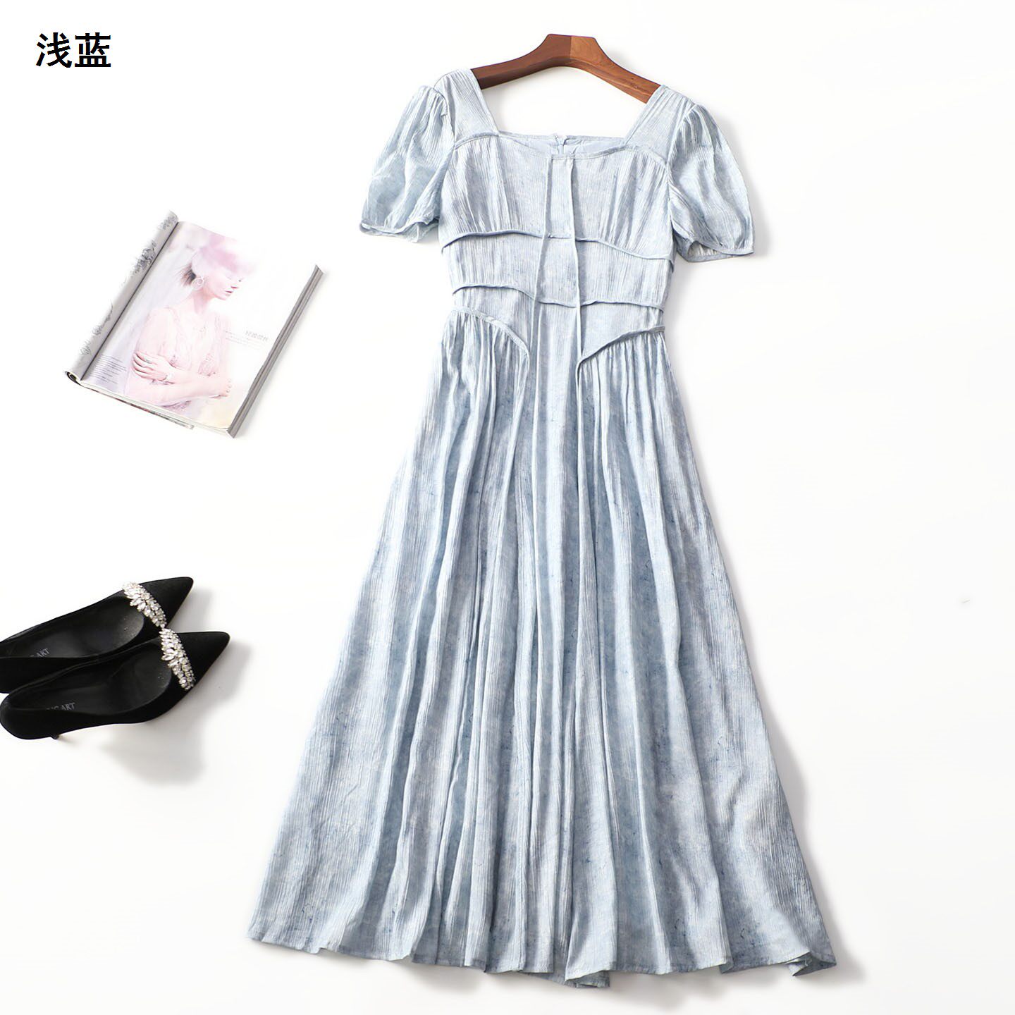 248571超值气质精品女人味仙气纯色软棉夏加长款套头短袖连衣裙
