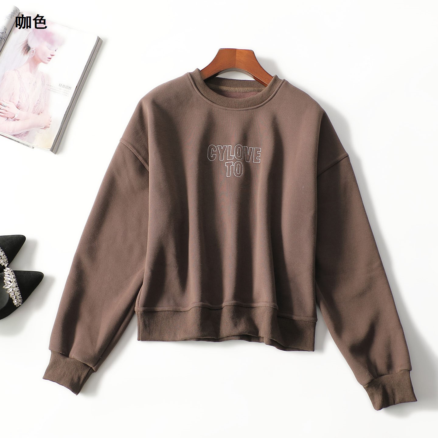 247883 冬短款套头长袖加绒卫衣