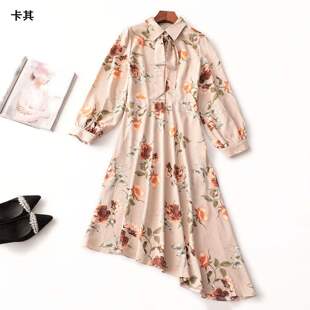 243840 秋连衣裙 深圳女印花加长款长袖翻领现货.S.M.L