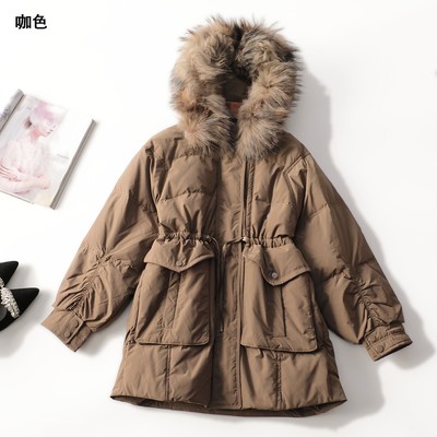 412853超值清货女装高品质精致真毛90白鸭绒冬中长款长袖羽绒服