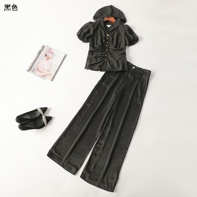 245925 夏长款连帽短袖上衣裤子套装批发