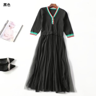 503860 秋连衣裙 女加长款七分袖套头.M