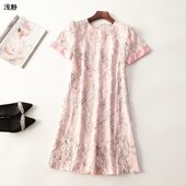 245537 圆领 短袖 夏连衣裙 深圳女亮片长款
