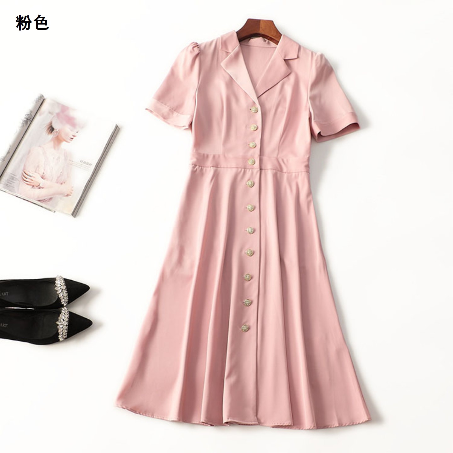 245721 夏连衣裙 深圳女加长款短袖翻领.S.M.L