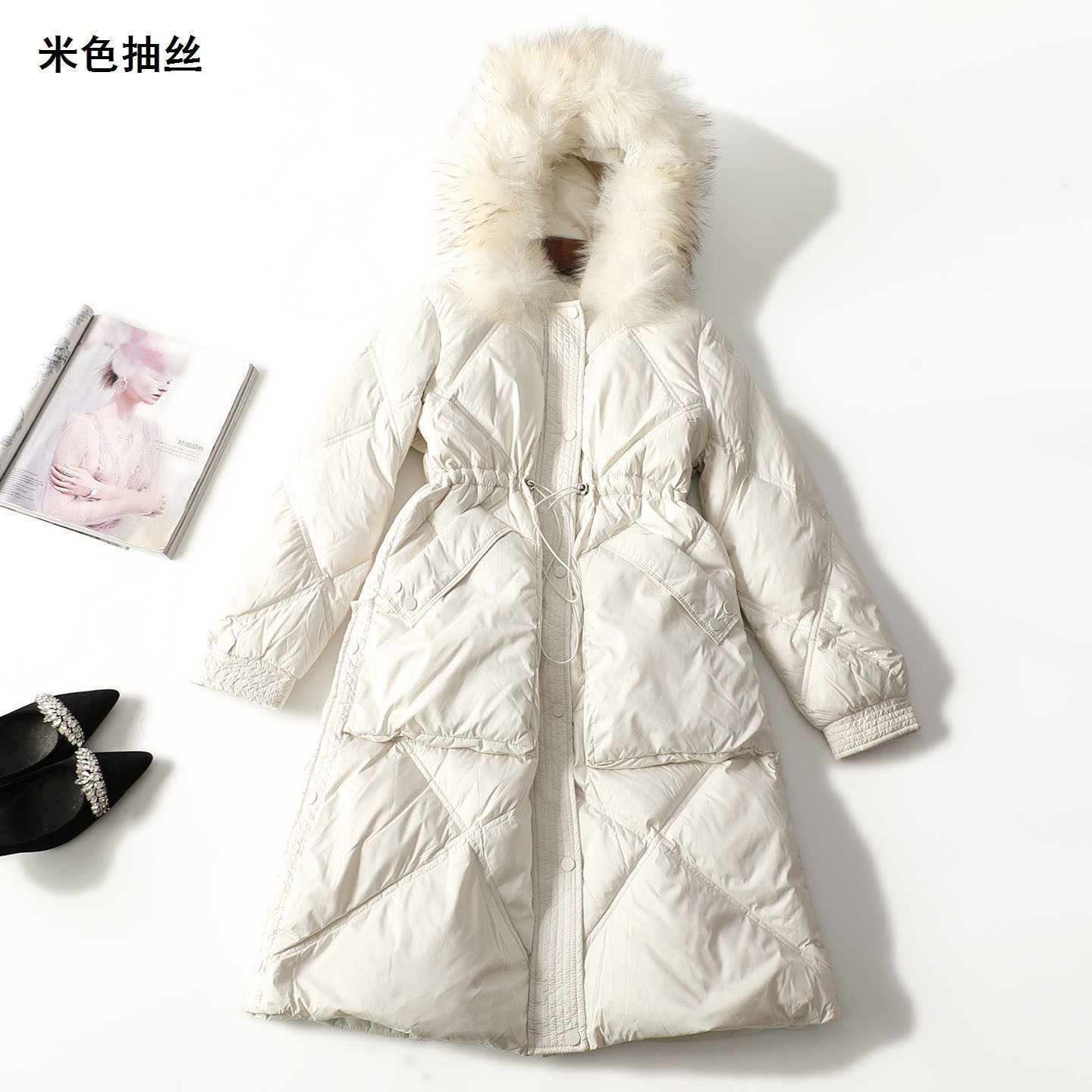 504001 冬羽绒服 女加长款长袖连帽