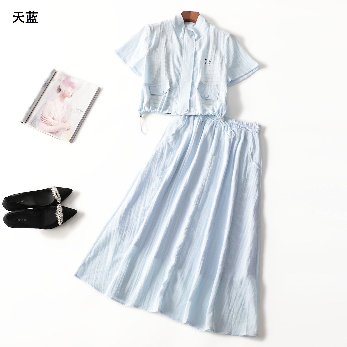 246131 夏衬衣半身裙套装 女短款无袖拉链现货