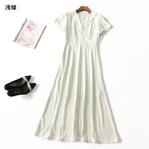 411880 夏连衣裙 女加长款短袖V领.S.M.L