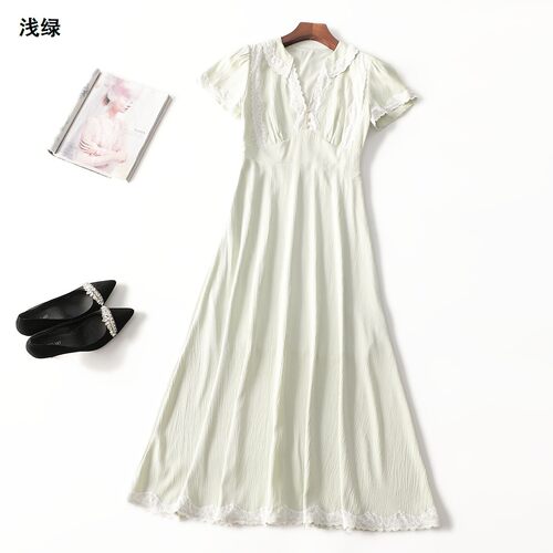 411880 夏连衣裙 女加长款短袖V领.S.M.L