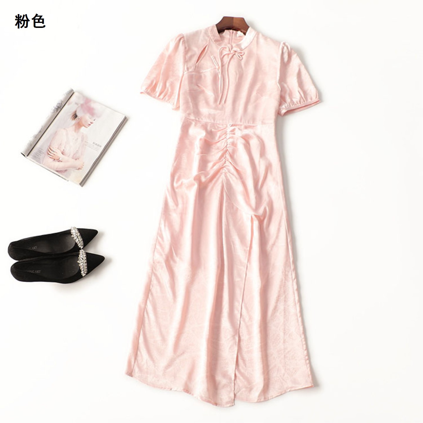 410842 夏连衣裙 深圳女加长款短袖立领