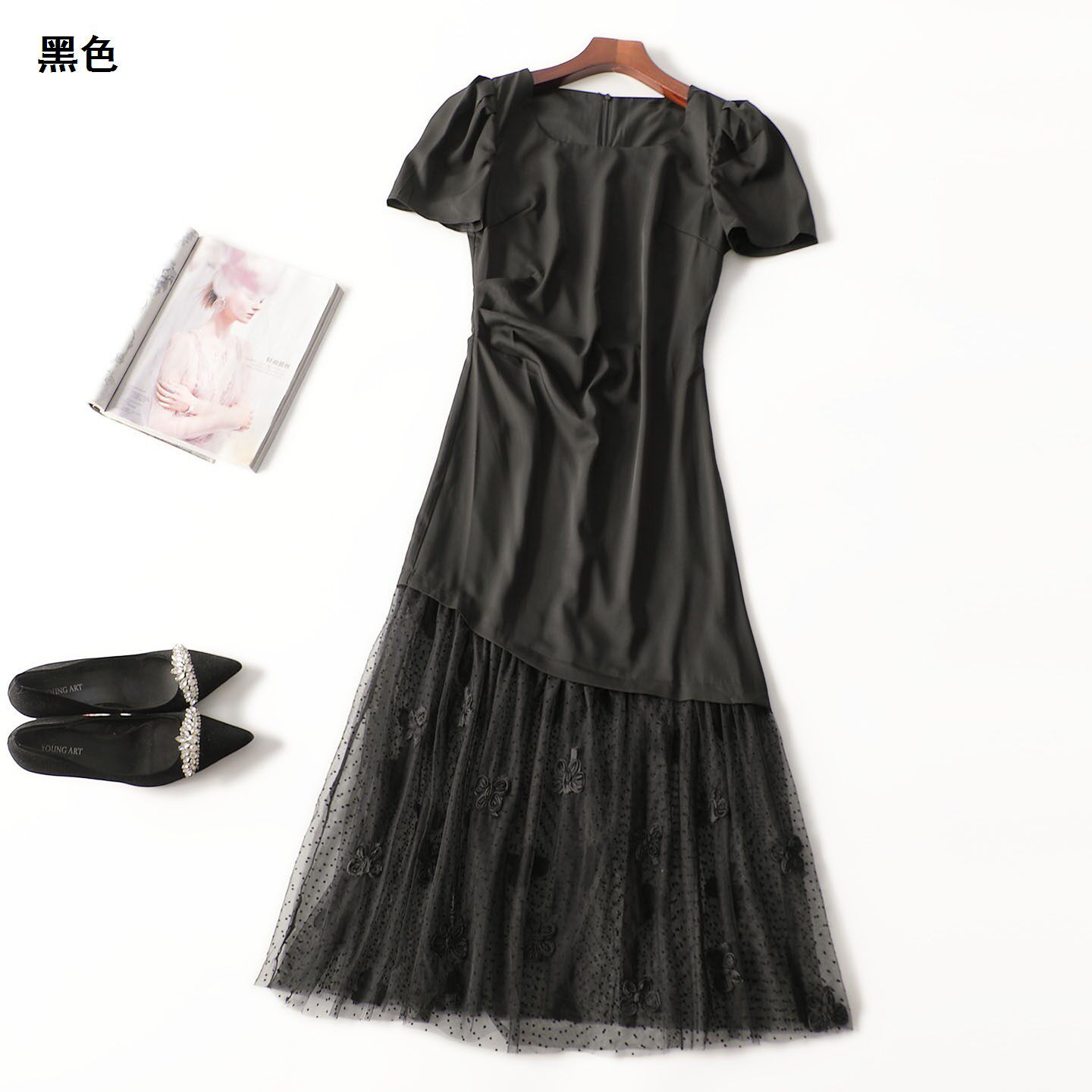 411900 夏连衣裙 女加长款短袖圆领.S.M.L.XL