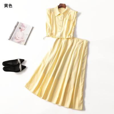 246357 夏莱赛尔麻衬衣半身裙套装 女长款无袖单排扣断码清仓