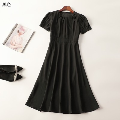 245782 夏醋酸纤维连衣裙 深圳女加长款短袖圆领现货