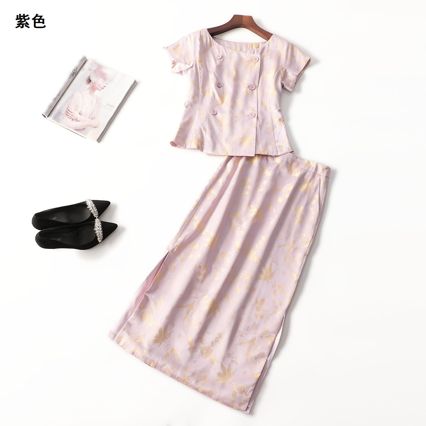 411895 夏上衣半身裙套装 女长款短袖V领断码清仓