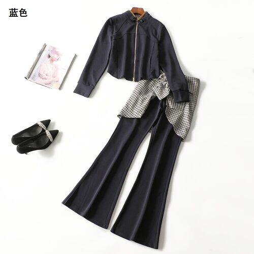 412958 秋外套裤子套装 女长款长袖拉链.L.XL.2XL