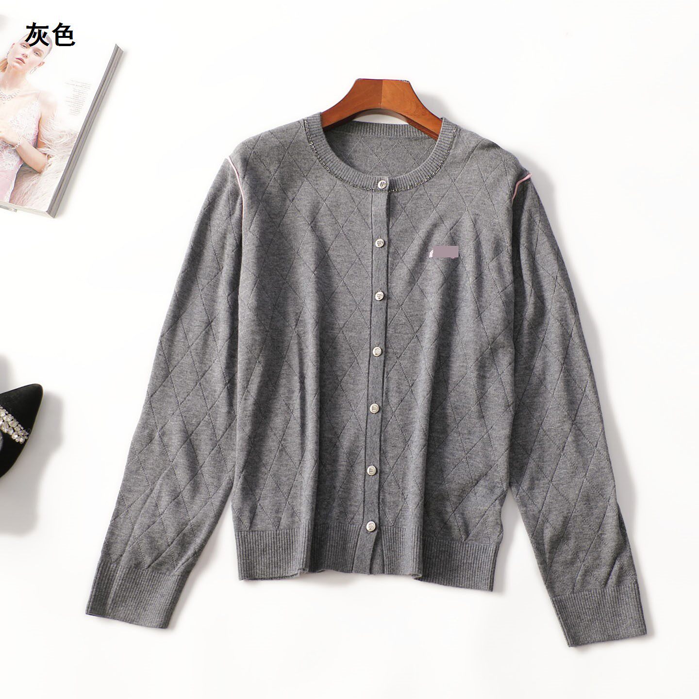 250038 秋毛衣 女中长款长袖单排扣.L.XL.4XL.2XL