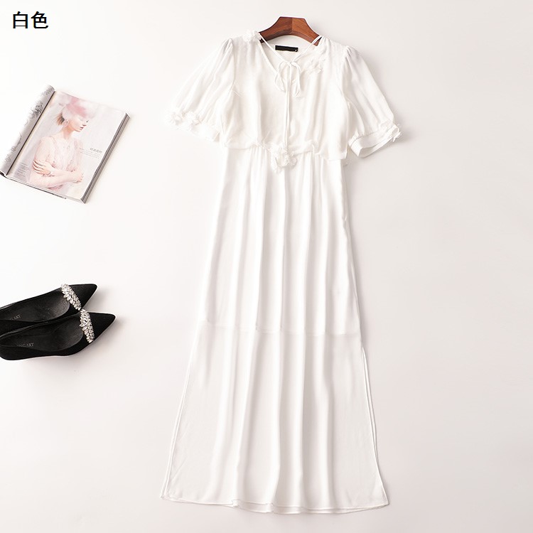 409263 夏连衣裙 深圳女加长款短袖V领